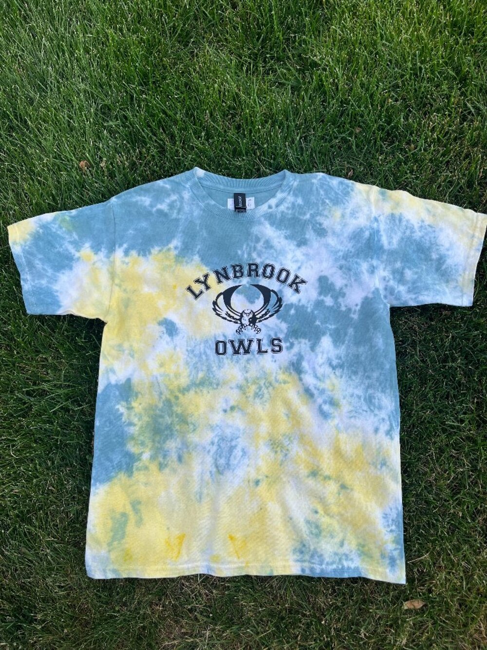 Child XL (18-20) Lynbrook Owls Golden Yellow & Dark Green Random Tie-Dye T-Shirt
